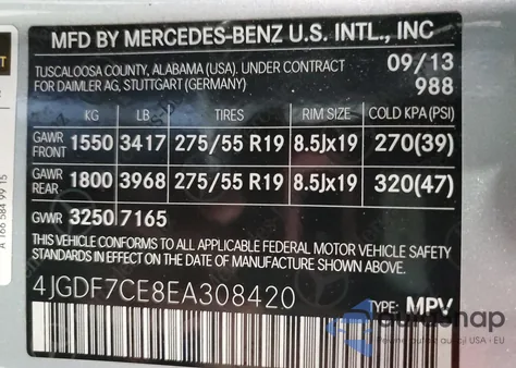 2014 Mercedes-Benz Gl 450 4Matic from USA, damaged, VIN 4JGDF7CE8EA308420